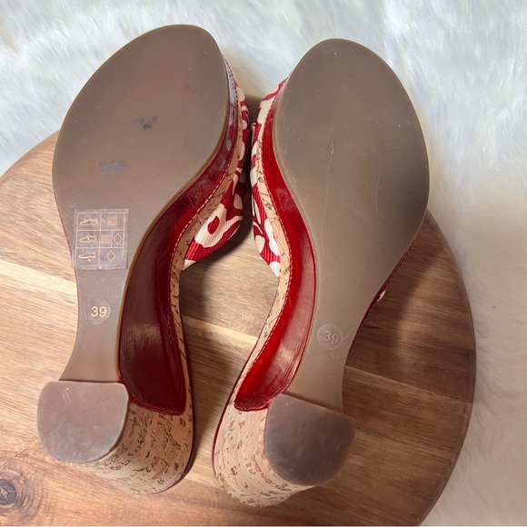 Marc by Marc Jacobs Red Floral Fabric Leather Cork Wedge Slide Sandals Size 39 - Picture 7 of 10